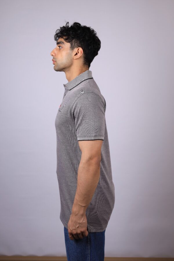 POLO T-SHIRT  HALF SLEEVES LOGO DO CONTAST EMB GREY BLACK - Image 4