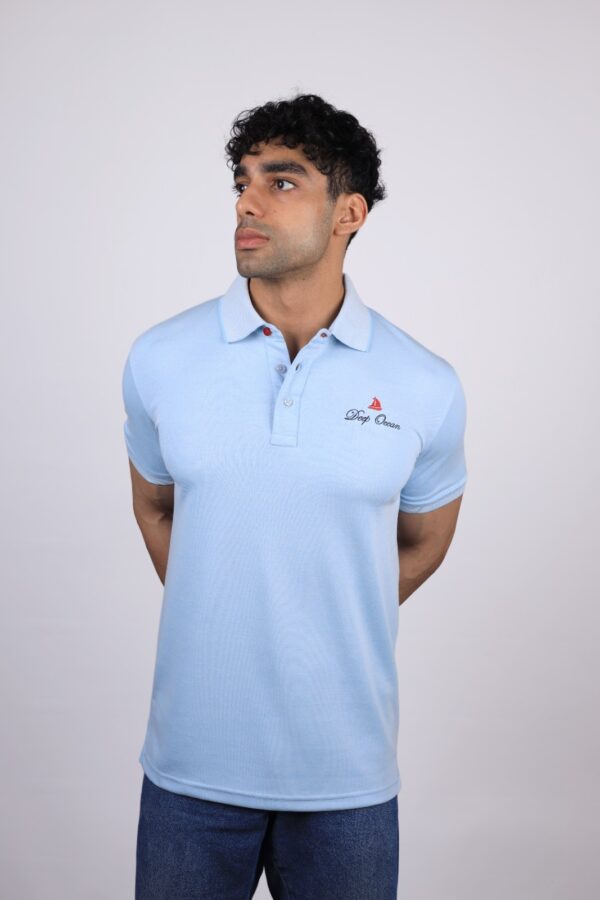 POLO T-SHIRT  HALF SLEEVES LOGO DO CONTAST EMB SKY BLUE